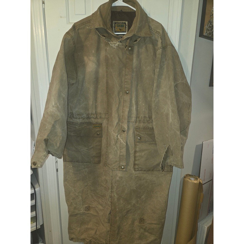 Vintage Down Under Waxed Cotton Duster Brown Oilskin Trench XL Detachable Cape
